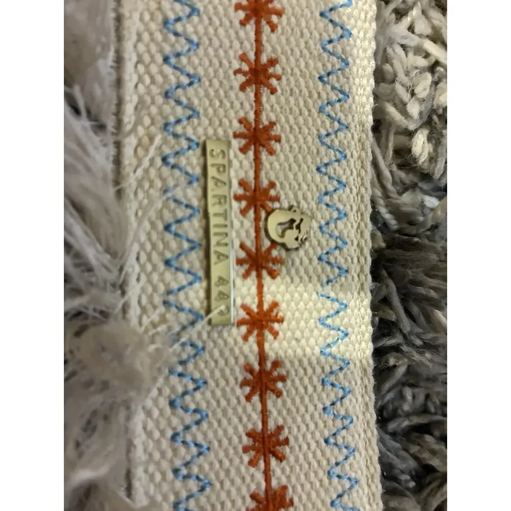 Spartina 449 Bag Purse Daufuskie Island Linen Leather Blue Orange Paisley Fringe